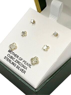 Charlotte & Lexi Sterling Silver Earrings Set 3 pairs New in Box clover studs